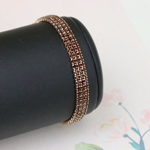 "Elegant Rose Gold Bracelet with Ruby Red Stones, XPBL1021 - Picture 4 of 11